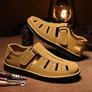: Men's Mustard Yellow Velcro Peshawari Sandals 38% off
