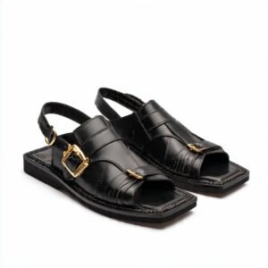 Men's Black Leather Peshawari Chappal 36% off